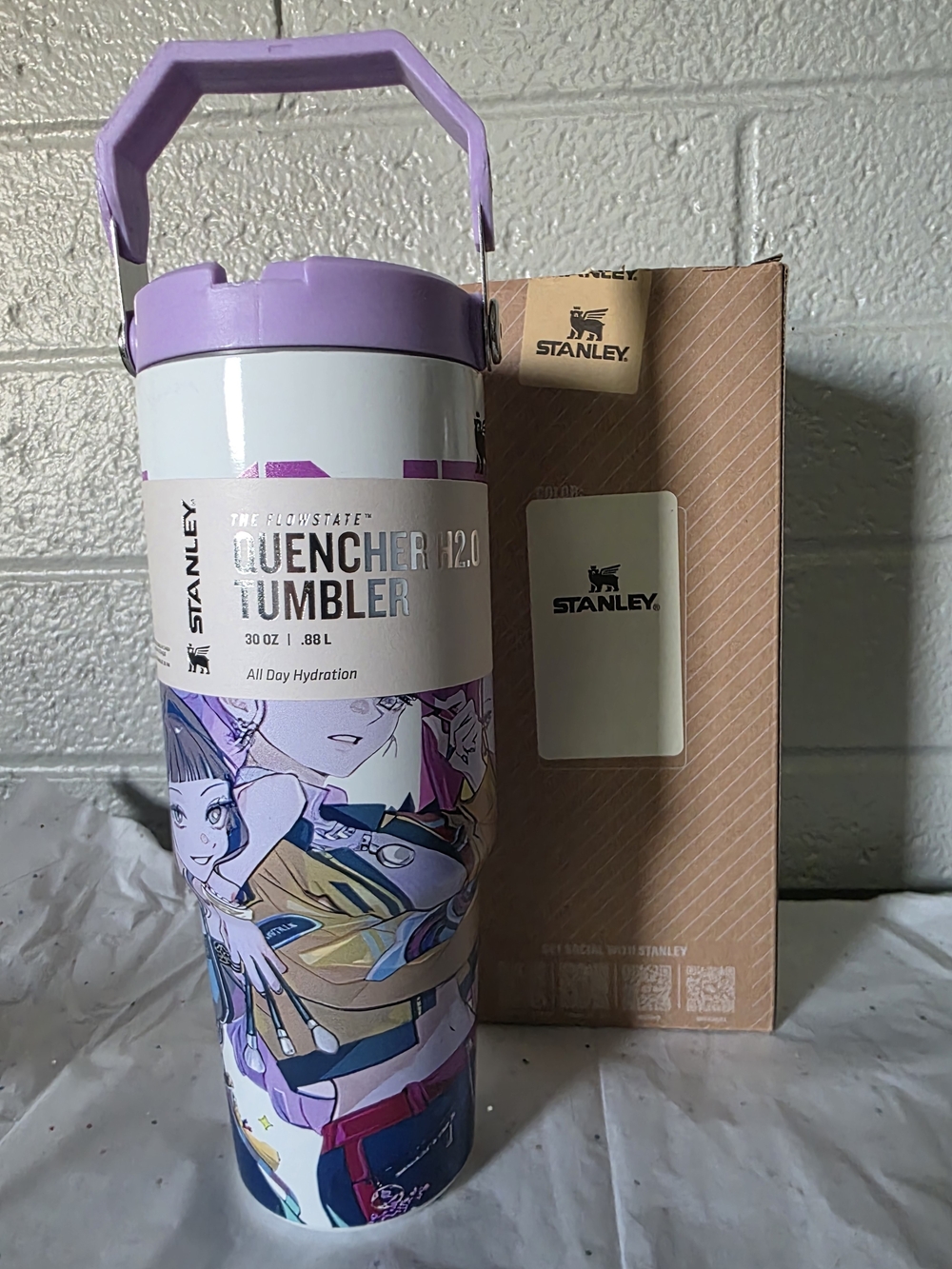 Stanley Purple and White Quencher Tumbler with Anime Illustration